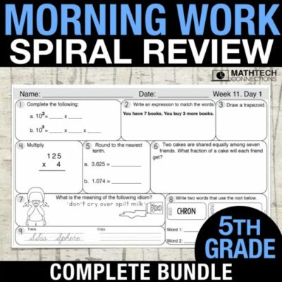 5th grade math spiral review morning morning work or homework. review all common core math standards