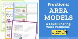 FREE 3rd grade fractions area model and equal sharing word problems worksheet