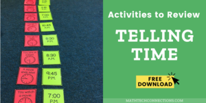 telling time resources, telling time math games and activities, beginner telling time centers, free time assessments, free time to the hour quiz
