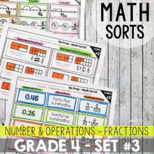 Fractions Fourth Grade Math Activities for Math Centers. Math Sorts to Practice Fractions.