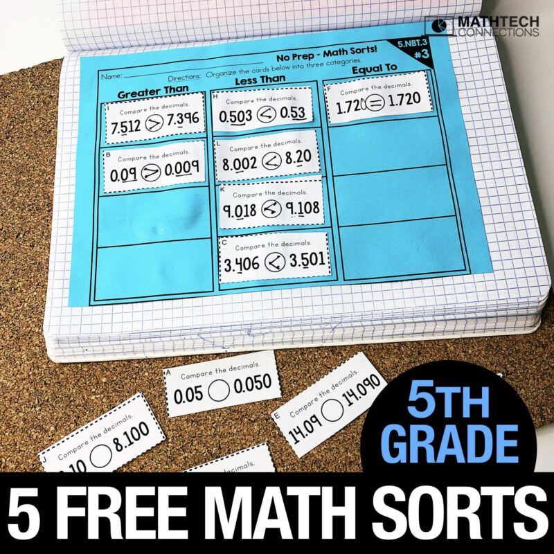 Free 5th Grade Math Sorting Activities for Math Workshop
