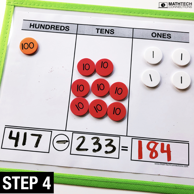 Review place value addition and subtraction with 3rd and 4th grade students. Use place value blocks or place value disks to review addition and subtraction. Free Place Value resources for guided math groups.
