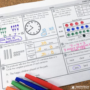2nd grade spiral review - daily math review, includes grammar and cursive practice. Review all 2nd grade math standards. Use as morning work, homework, math warm-ups, or math centers.