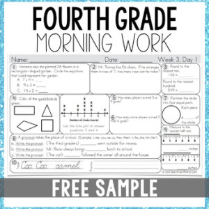FREE sample 4th Grade Morning Work to Spiral Review all third grade math standards.