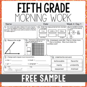 FREE sample 5th Grade Morning Work to Spiral Review all third grade math standards.