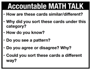 Math Talk during Math Sorting Activities - Post of Math Questions to get students to explain their thinking. Download FREE samples of math sorts