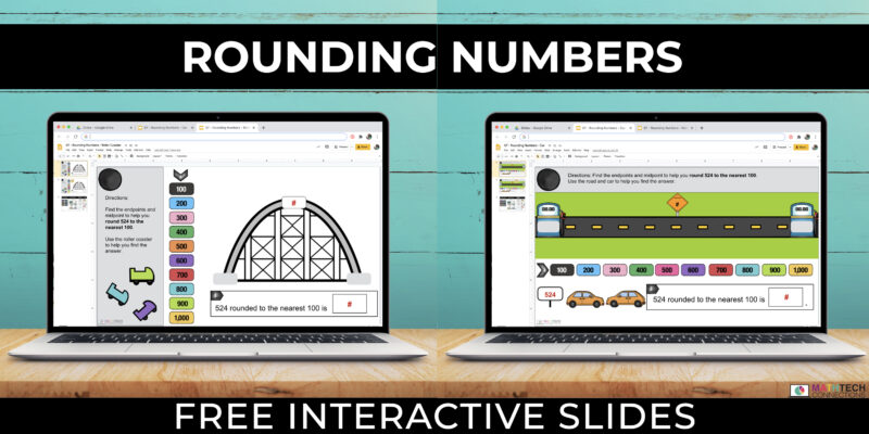 Free google slides to review rounding whole numbers. Use the digital rounding roller coaster activity as a visual. A road and car are also included to help students visual rounding numbers. Both activities include an editable version so you can use with decimals. 