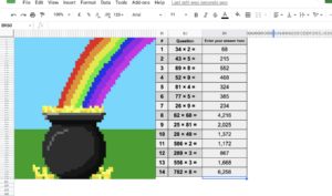 free St. Patrick's Day math pixel art activity for google sheets