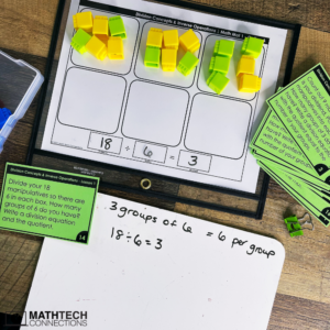 Teaching Division to third graders. Hands-on activities to teach division using math manipultaives. Guided Math mini-lesson and task cards for teaching division in 3rd grade. Print and digital activities included.