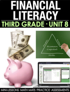 3rd grade guided math curriculum - digital and print - financial literacy unit 8 bundle