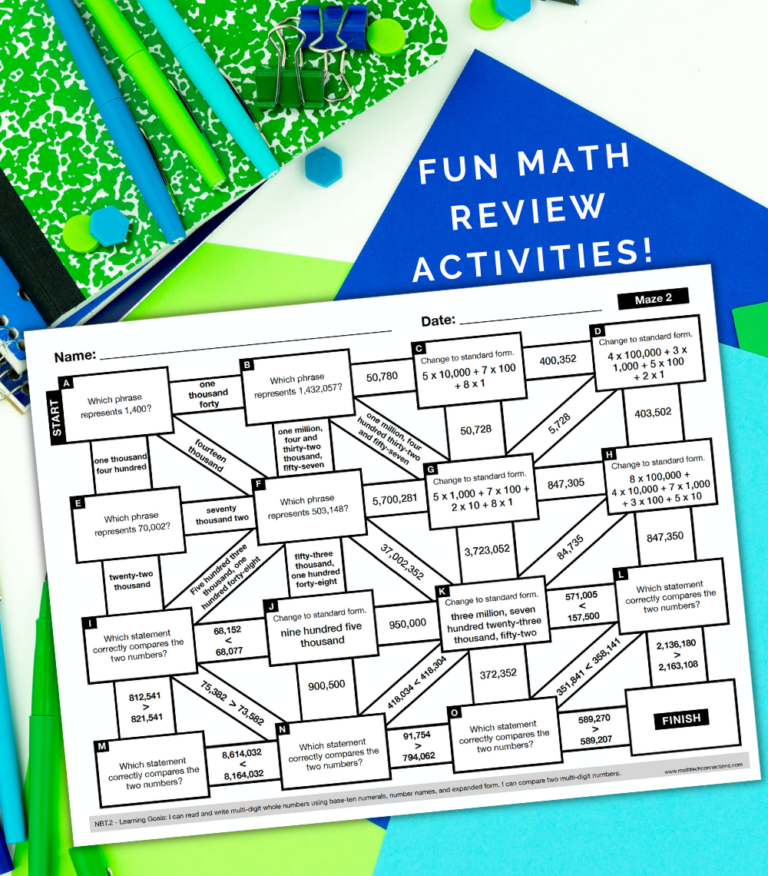 Use Math Mazes to review for end of year testing or add to an independent math center. These math activities are organized by math standard for easy planning! Available for grades 3-5.