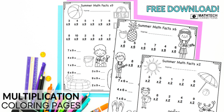 summer multiplication facts coloring pages math tech