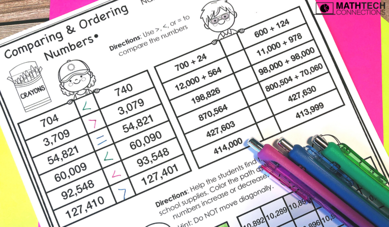 5th Grade Back to School Math Activities - Comparing & Ordering Numbers August Math Centers