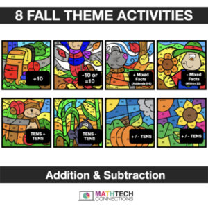 Fall Autumn Halloween Math Activities - Digital Coloring Addition & Subtraction | 1st Grade | 2nd Grade