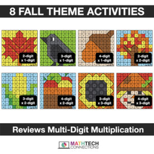 Fall Autumn Halloween Math Activities - Digital Coloring Multiplication