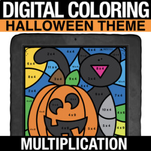 Halloween Math Activities - Digital Coloring - Multiplication - 3rd Grade, 4th Grade, 5th Grade