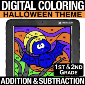 Halloween Math Activities - Digital Coloring - Addition & Subtraction - 1st Grade, 2nd Grade