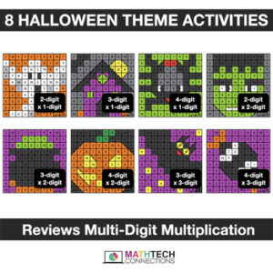Halloween Math Activities - Digital Coloring - Multiplication - 4th Grade, 5th Grade
