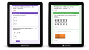 4th grade guided math curriculum - multiplication and division digital quizzes and exit tickets