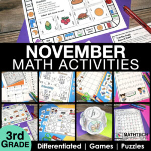 3rd Grade November Monthly Math Activities