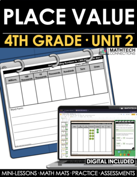 4th grade guided math curriculum - unit 2 - place value - complete bundle lessons and math activities
