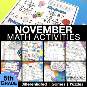 5th Grade November Monthly Math Activities
