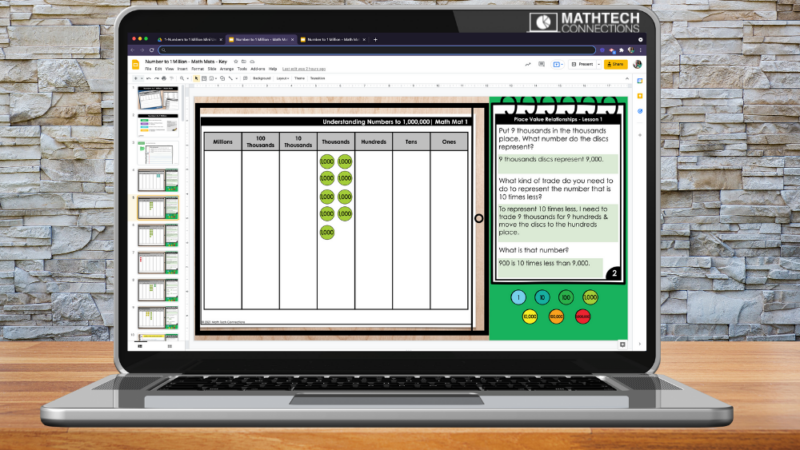 4th grade guided math curriculum - place value digital and printable math mats and task cards