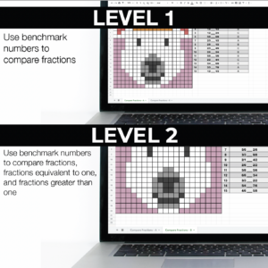 Winter Holiday Math Activities for Elementary Students - Comparing Fractions Pixel Art for 3rd Grade