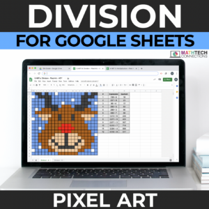 Winter Holiday Math Activities for Elementary Students - Long Division Pixel Art for 4th Grade