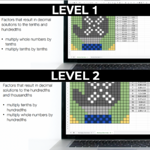 Winter Holiday Math Activities for Elementary Students - Multiplying Decimals Pixel Art for 5th Grade
