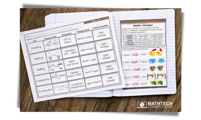 3rd Grade Science Matter Interactive Notebook Activities - Cut and paste science sorts