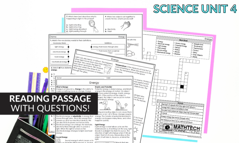 3rd Grade Science Reading Passage with Questions - Science Vocabulary Cross Word Puzzles 