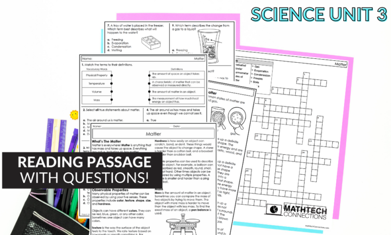 Science Reading Comprehension Passage with Questions - Science Vocabulary Crossword Puzzles