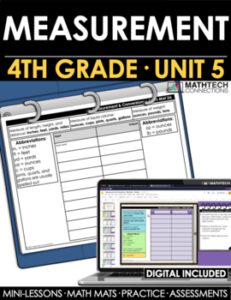 4th grade guided math curriculum - unit 5 - measurement - digital and printable math activities