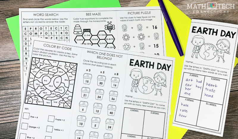 Earth Day Tri-Fold Full of Elementary Math Activities