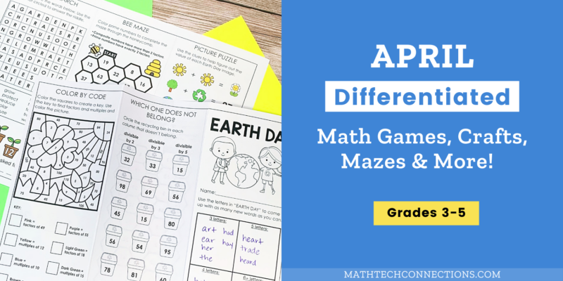 3rd, 4th, and 5th Grade Math Centers, Math Games, April Crafts