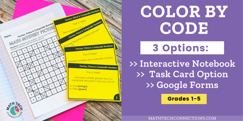 Color by code math activities for first, second, third, fourth, and fifth grade math review. Includes auto-grading google form option