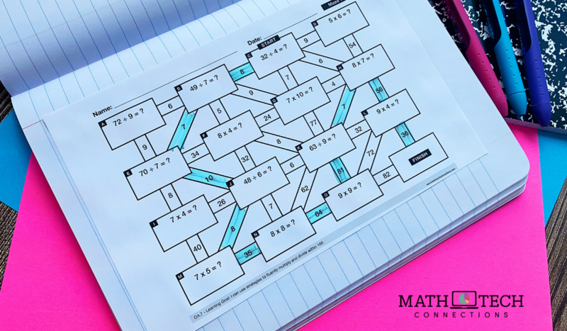 Math Interactive Math Notebook using no-prep math mazes worksheets for math review